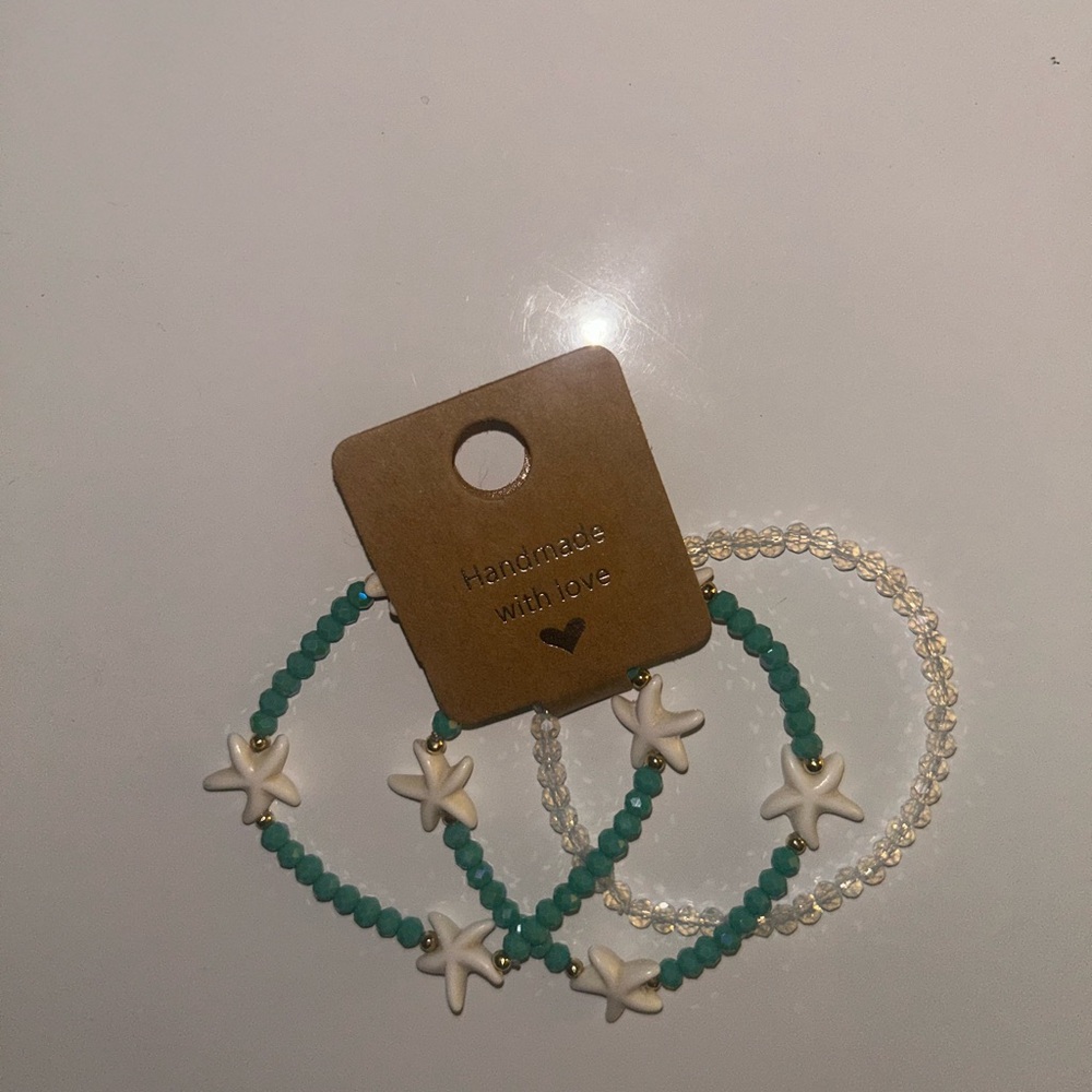 Handmade Starfish Charm Bracelets - Turquoise and White